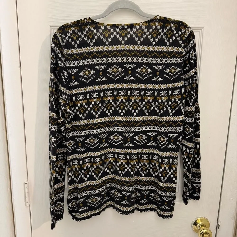 Marina Rinaldi Mulberry Silk Cashmere Blend Fair Isle Print Sweater Size Small